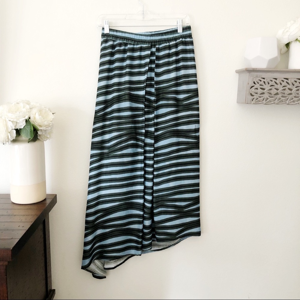 Christian Wijnants striped asymmetrical maxi skirt blue green black size 8